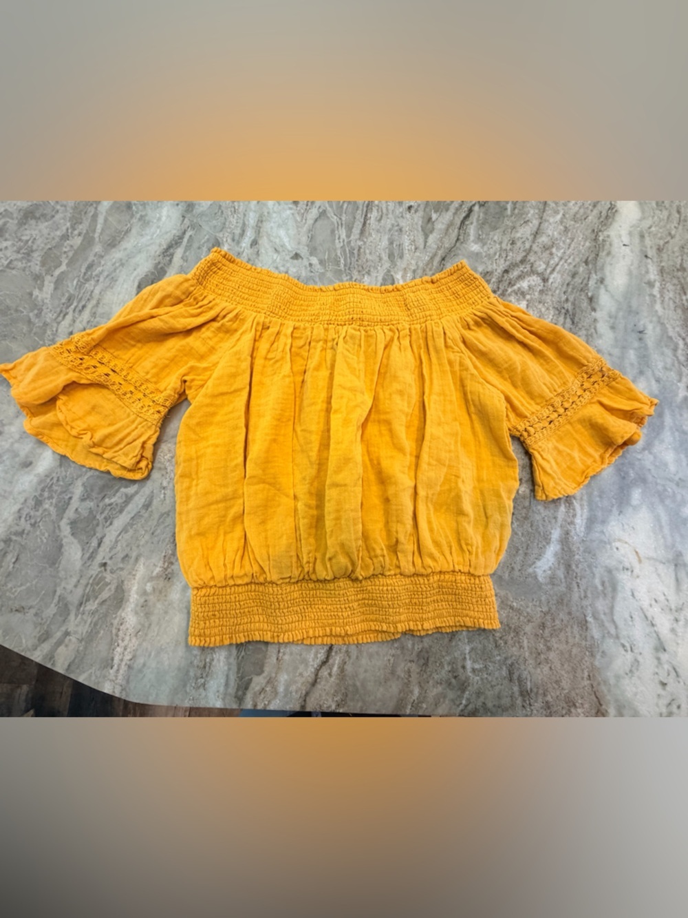 Taxi 1X Mustard Yellow Smocked Boho Blouse Peasant Top Cotton Plus Size